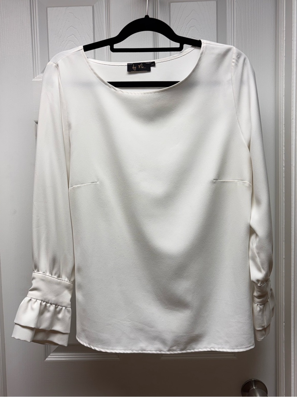 By Me White Ruffle Cuff Blouse – Women’s Size L – Ivory/Cream Career Top